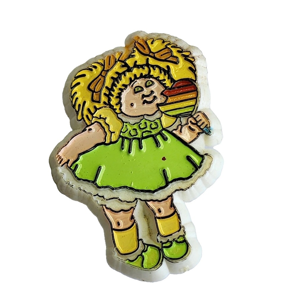 Cabbage Patch Doll Rainbow Heart Hair Barrette Vintage 1983 Blonde Green Dress